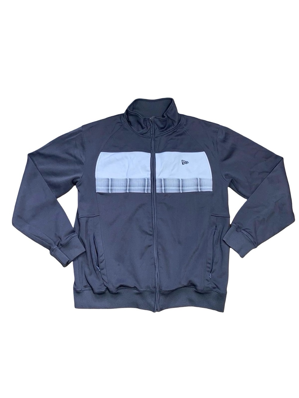 New Era Men's Navy Zip-Up Track Jacket with Light Blue Chest Panel